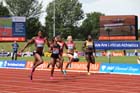 Womens 200 metres, from left to right: Blessing Okagbare, Shelly-Ann Fraser-Pryce, Anthonique Strachan, Mariya Ryemyen and Anyika Onuora, IAAF Diamond League, Birmingham.
